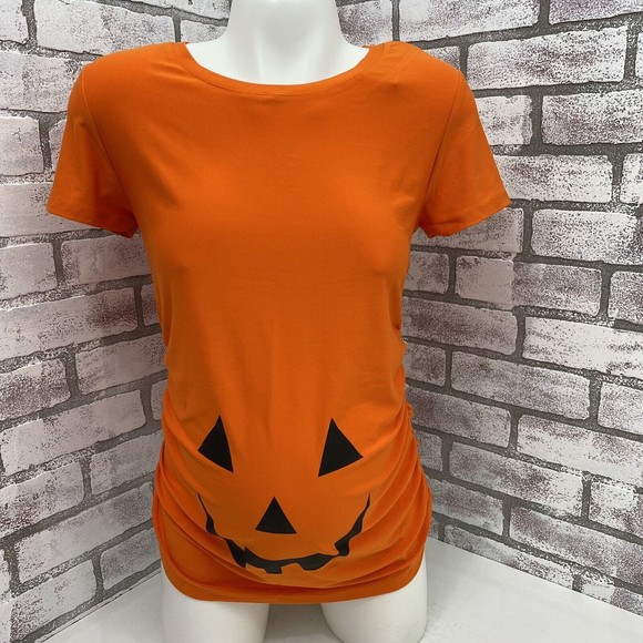 Time and Tru Maternity Top Size XL Pumpkin Short Sleeve Ruched Stretch - Picture 8 of 12